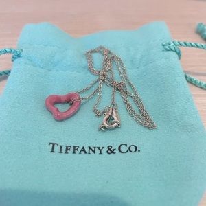 Tiffany & Co Pink Rhodonite Open Heart Pendant Necklace